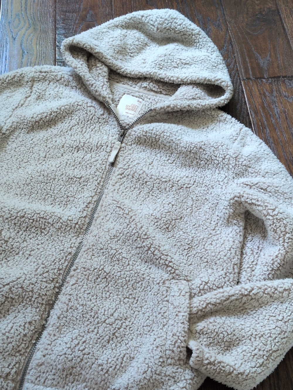 SO I Light Tan Cozy Softest Sherpa Fleece Teddy Hoodie Bomber Jacket, L